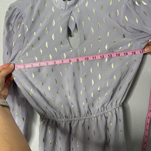 Modcloth Chiffon Of You Dress Lavender Gold Mock Neck Keyhole Long Sleeve Sz S - Picture 8 of 9